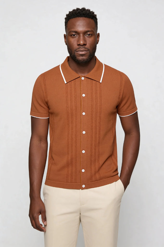 Bartholomew | Men's Cozy Marquez Knit Button Shirt - Brown Sweaters — 1
