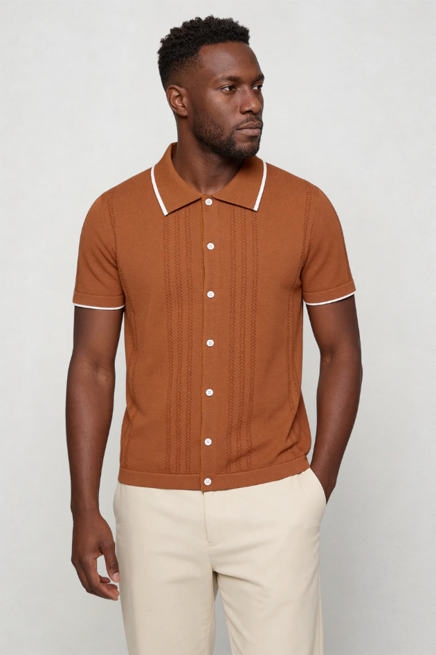 Bartholomew | Men's Cozy Marquez Knit Button Shirt - Brown Sweaters — 3
