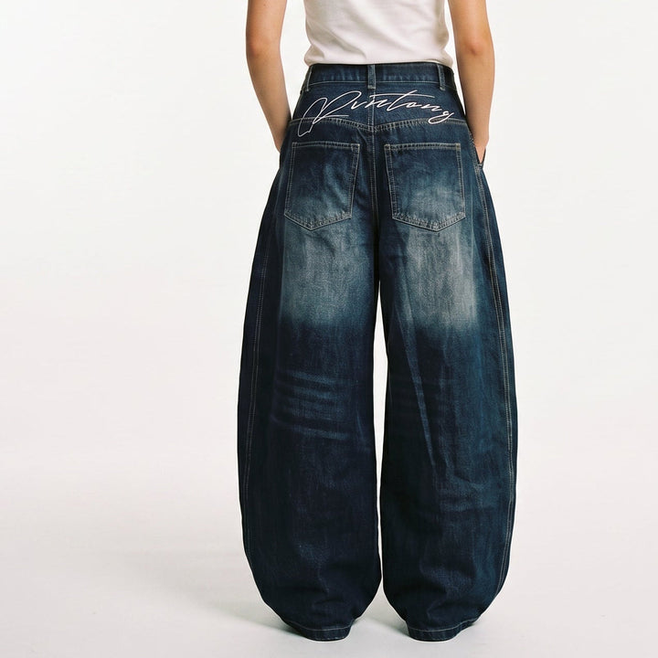 Belphoebe | Women's High-Waist Wide-Leg Baggy Embroidered Patchwork Jeans — 2