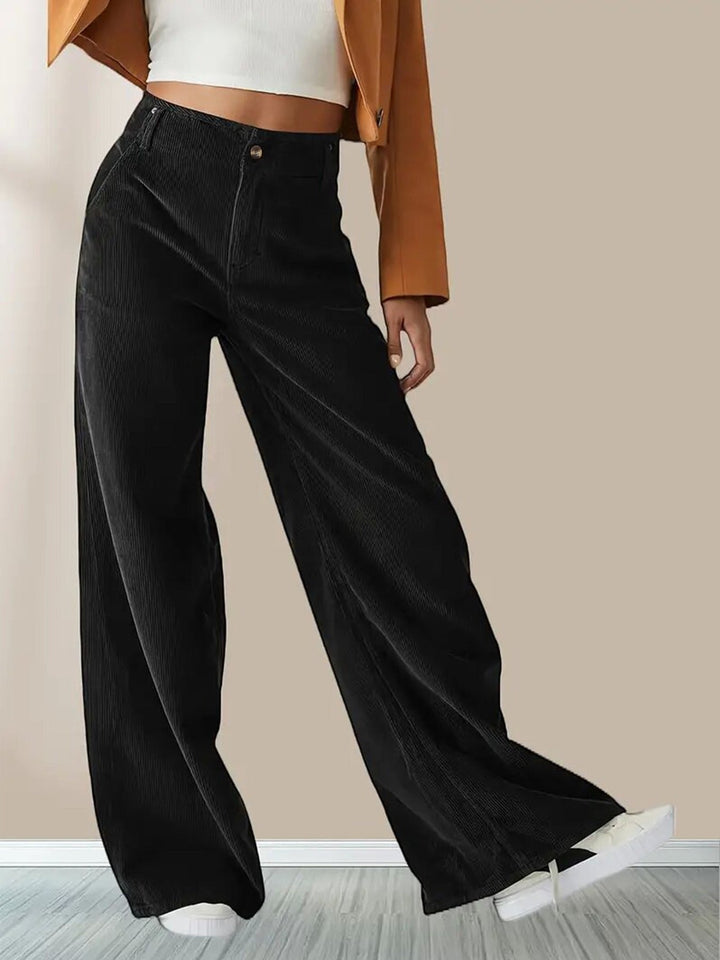 Bexleyolde | Women's Relaxed Wide-Leg Corduroy Pants — Black