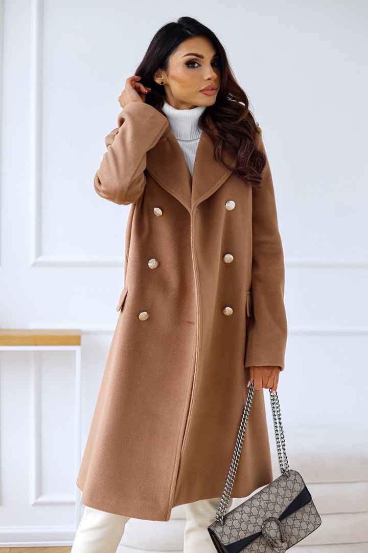 Bexleysia | Casual Stretch Double-Breasted Long Coat For Tops