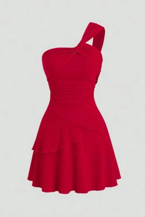 Bianca | Women's Maxi High-Waist Elegant One-Shoulder Homecoming Mini Dress with Layered Skirt — 1