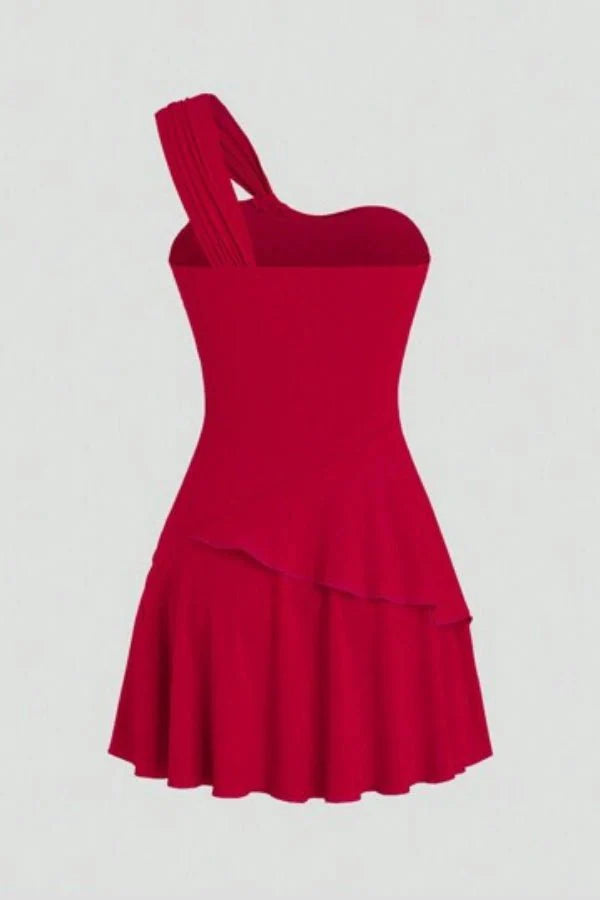 Bianca | Women's Maxi High-Waist Elegant One-Shoulder Homecoming Mini Dress with Layered Skirt — 2