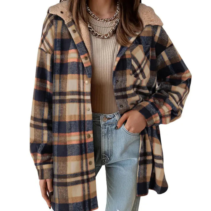 Brieine | Women's Teddy Bear Cozy Flannel Jacket — Beige