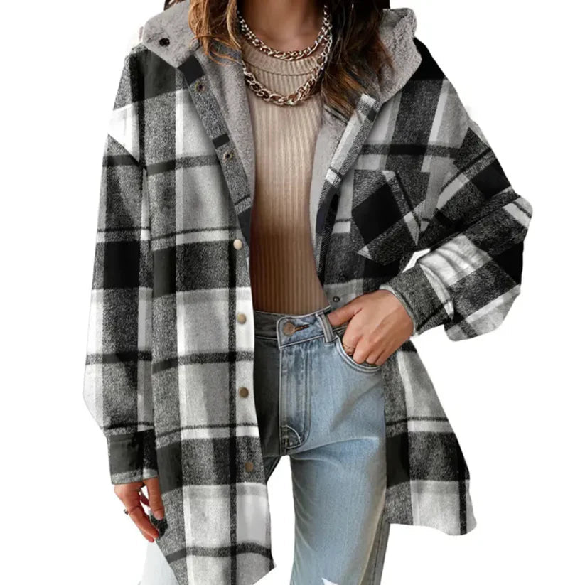 Brieine | Women's Teddy Bear Cozy Flannel Jacket — Black
