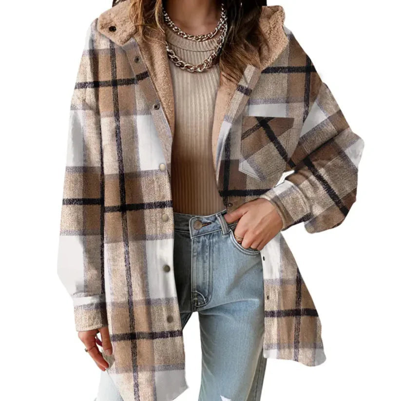 Brieine | Women's Teddy Bear Cozy Flannel Jacket — French Beige