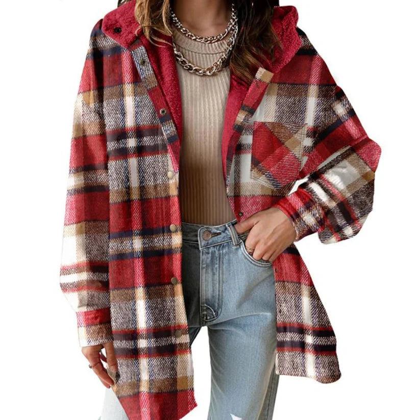 Brieine | Women's Teddy Bear Cozy Flannel Jacket — Red