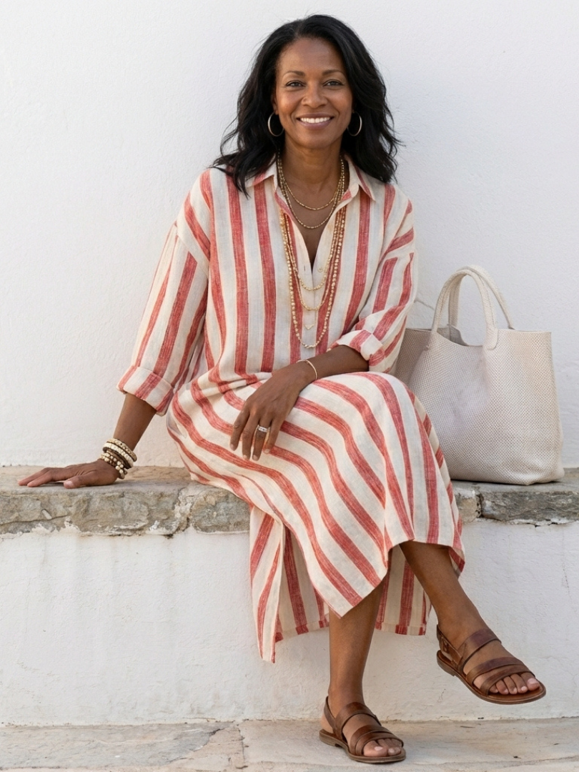 Female model in a true-to-size mid-length formal style on a plain background.