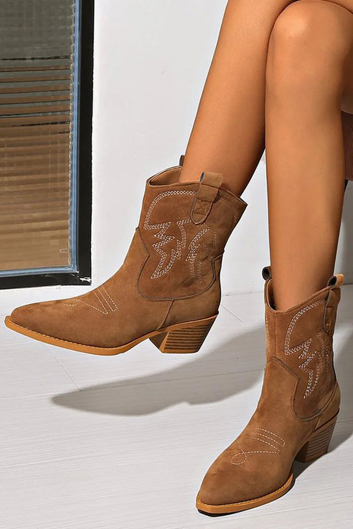 Brienova | Suede Western Ankle Boots