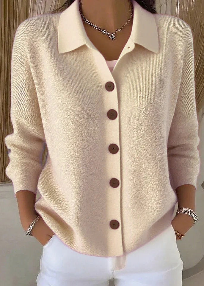 Kaeliora | Women's Knit Cozy Cardigan Sweater with Shirt Collar and Button Down Front — Apricot