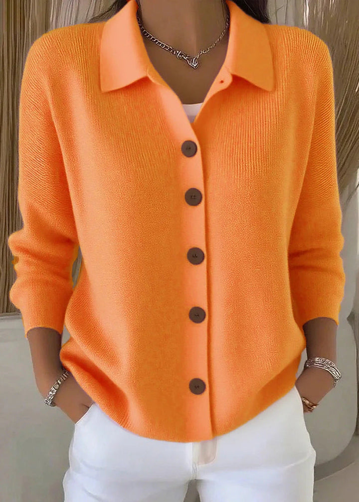 Kaeliora | Women's Knit Cozy Cardigan Sweater with Shirt Collar and Button Down Front — Orange
