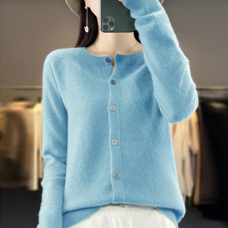 Bronwyn | Women's Cozy Button Front Knit Sweaters — Light Blue