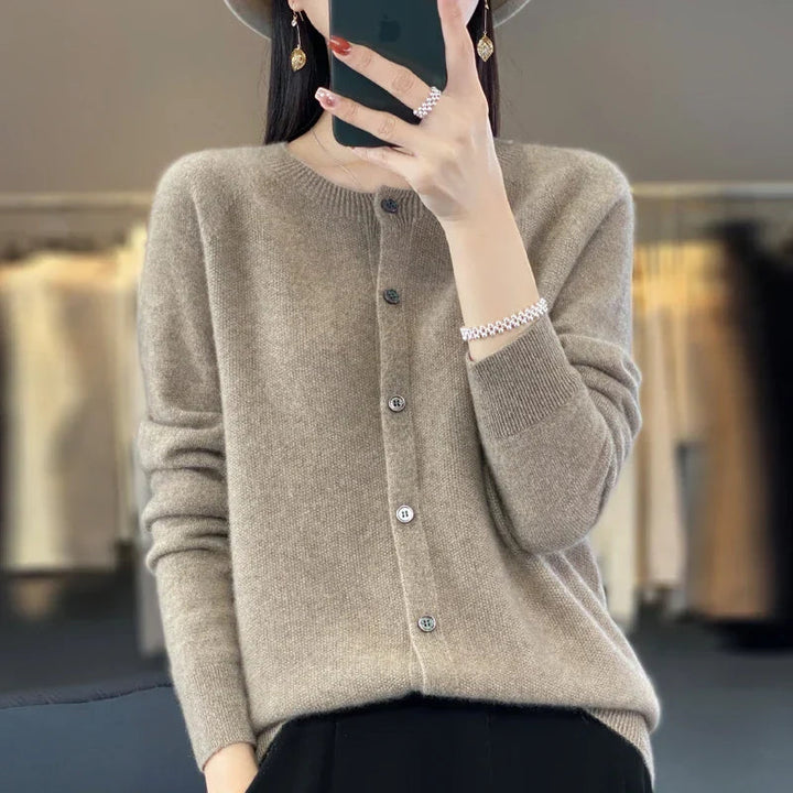Bronwyn | Women's Cozy Button Front Knit Sweaters — Light Brown