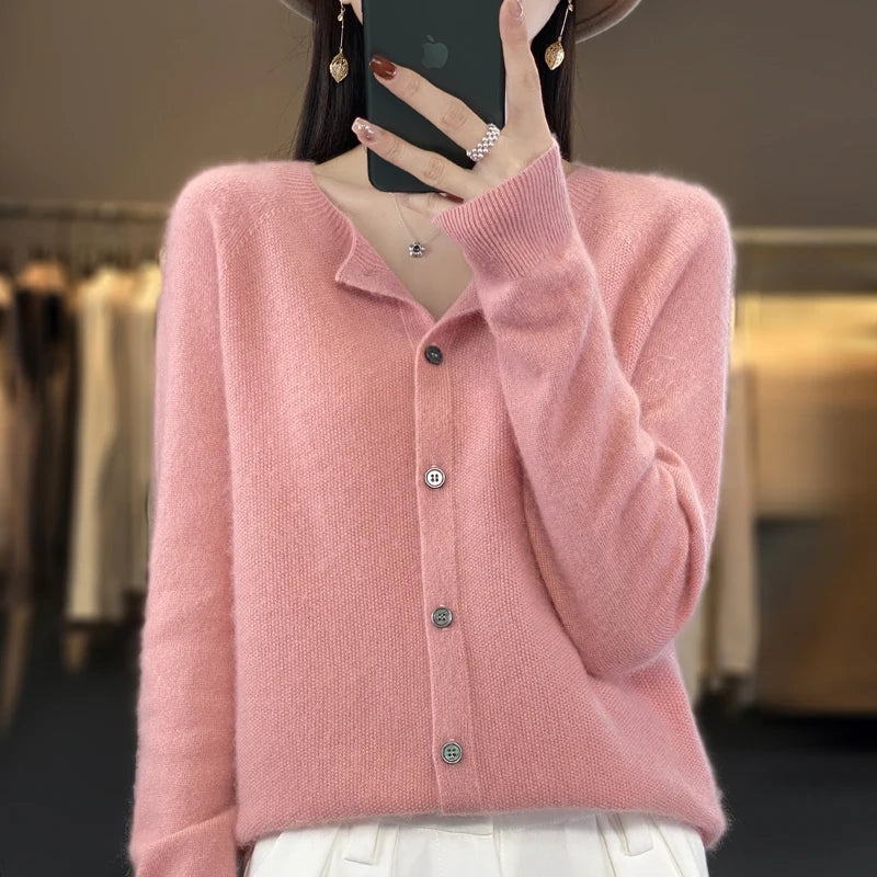 Bronwyn | Women's Cozy Button Front Knit Sweaters — Pink