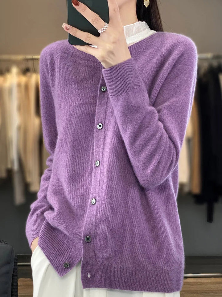 Bronwyn | Women's Cozy Button Front Knit Sweaters — Purple