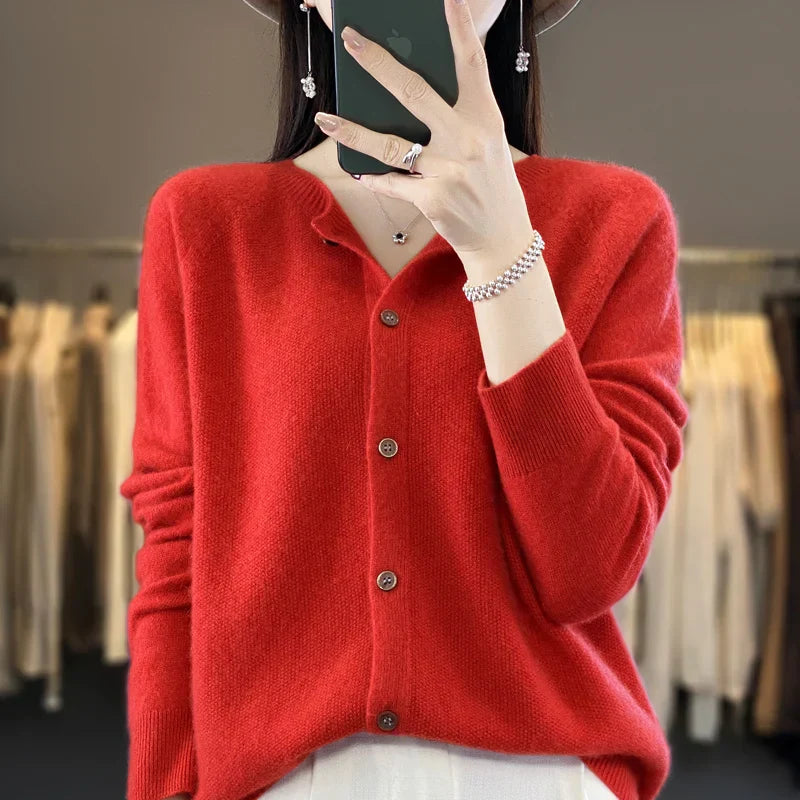 Bronwyn | Women's Cozy Button Front Knit Sweaters — Red