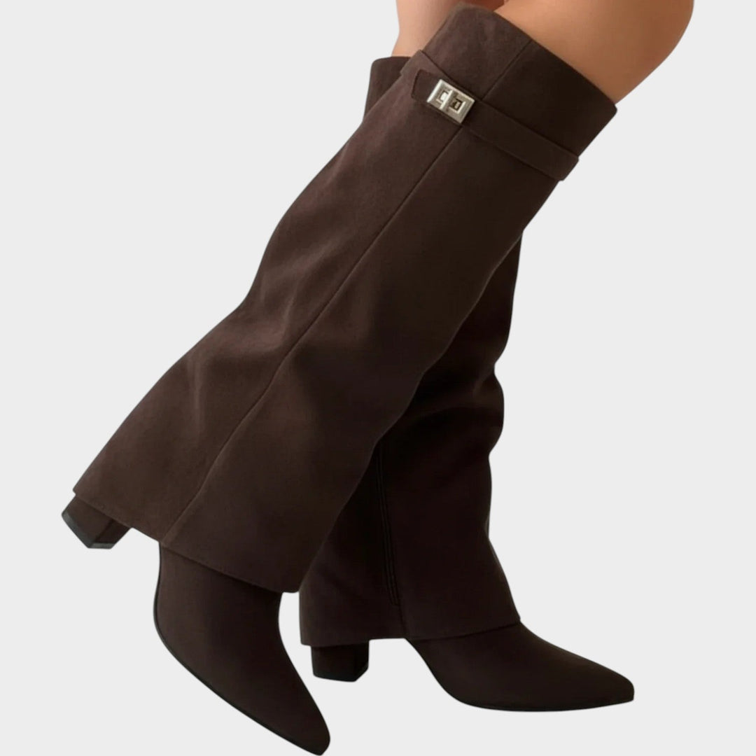 Caeella | Women's Knee High Boots Casual Suede Slouch Low Heel — Brown