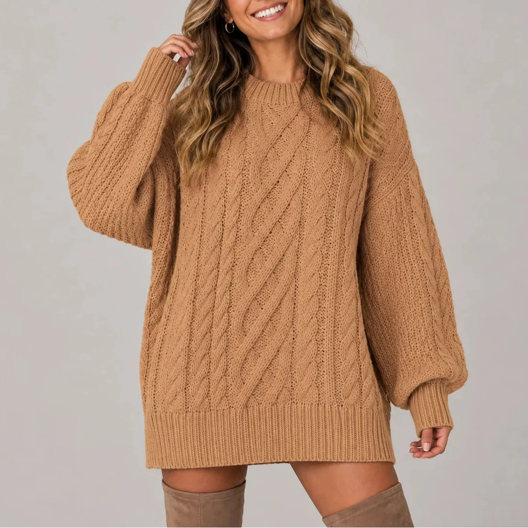 Caelienne | Oversized Cable Knit Mini Jumper Dress
