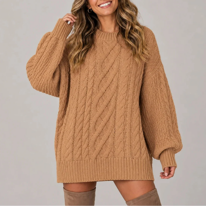 Caelienne | Oversized Cable Knit Mini Jumper Dress
