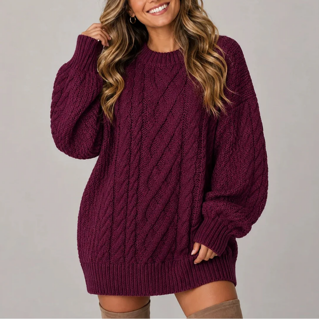 Caelienne | Oversized Cable Knit Mini Jumper Dress