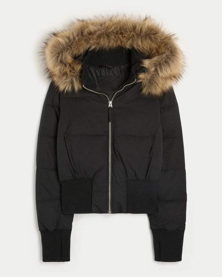 Caevanne | Women's Puffer Jacket Quilted Hooded Faux Fur Winter Outdoor