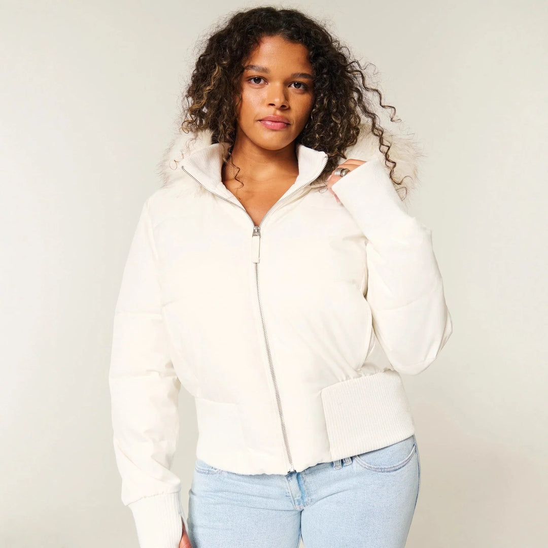 Caevanne | Women's Puffer Jacket Quilted Hooded Faux Fur Winter Outdoor