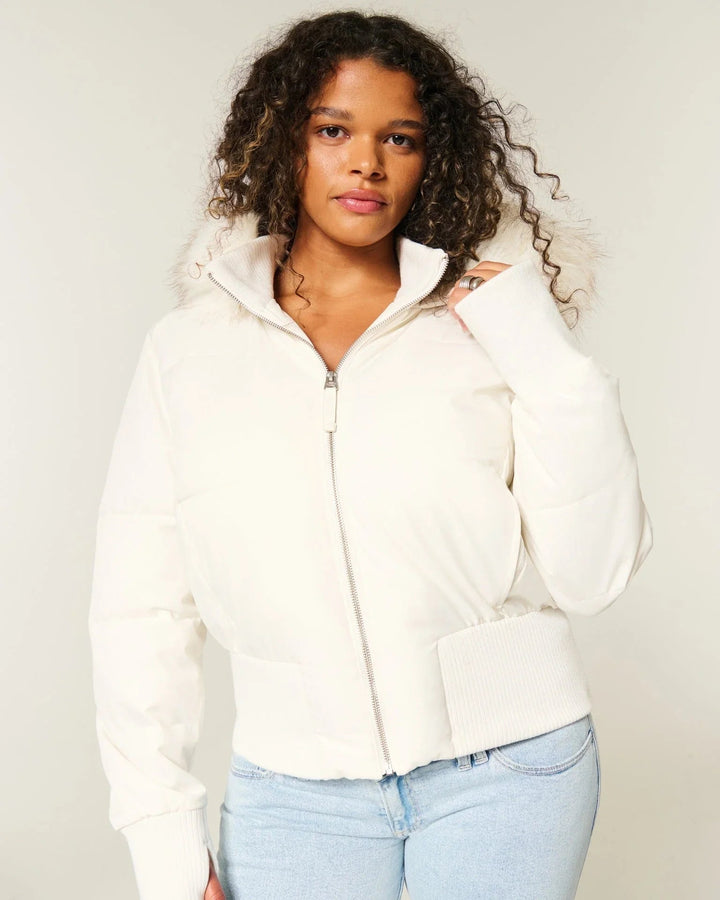 Caevanne | Women's Puffer Jacket Quilted Hooded Faux Fur Winter Outdoor