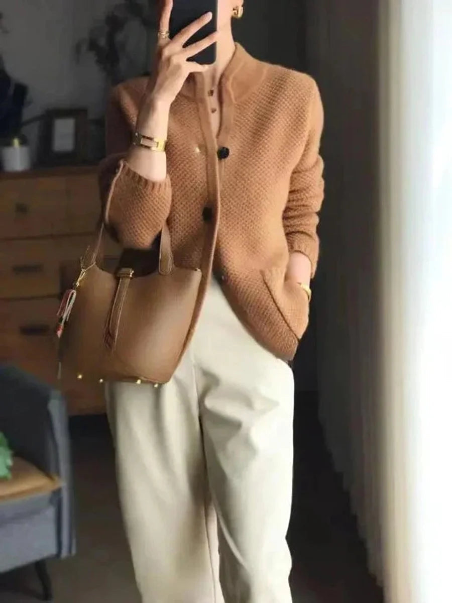 Ciraaine | Women's Cozy Cashmere Wool Button-Front Knit Cardigan — Brown