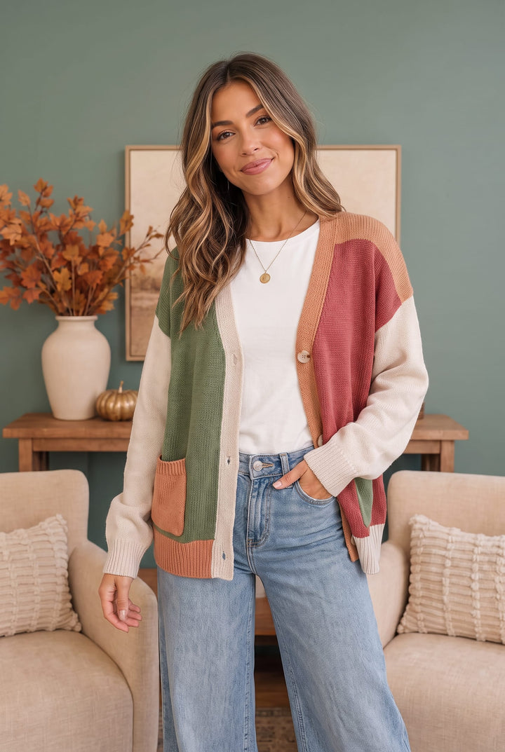 Ciraora | Oversized Colour Block Knit Cardigan