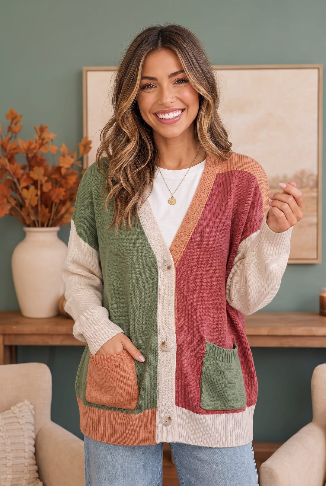 Ciraora | Oversized Colour Block Knit Cardigan
