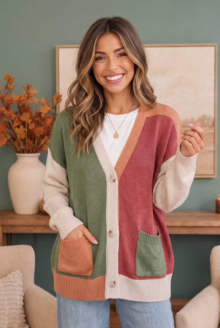 Ciraora | Oversized Colour Block Knit Cardigan