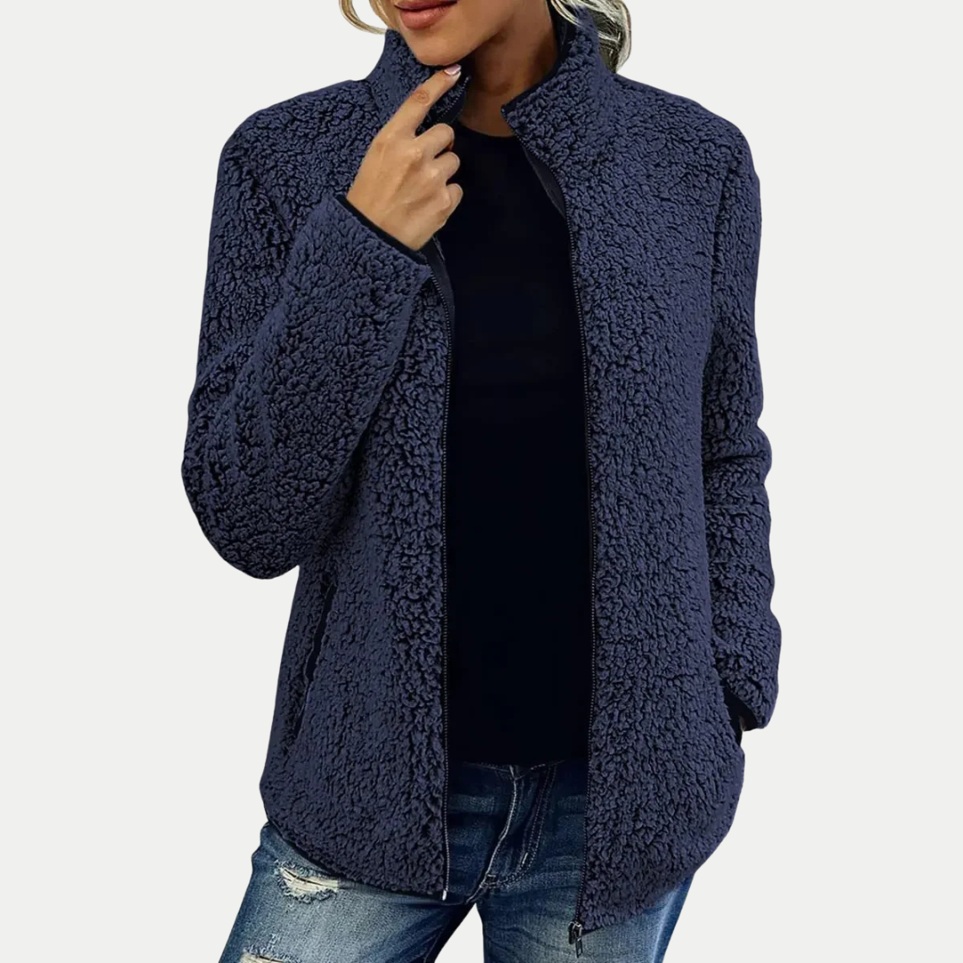 Clementina | Women's Lightweight Casual Textured Surface Pattern Jackets — Navy Blue