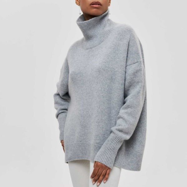Elowenbel | Women's Knit Effortless Cozy Turtle Neck Sweater for — Gray