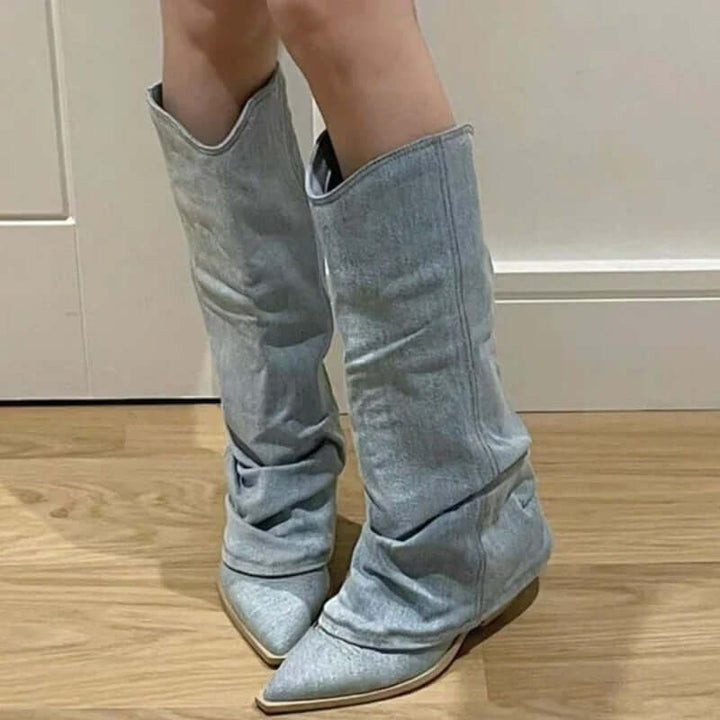 Clyina | Denim Western Cowboy Boots