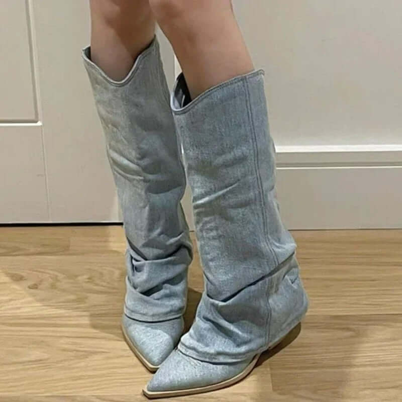 Clyina | Denim Western Cowboy Boots