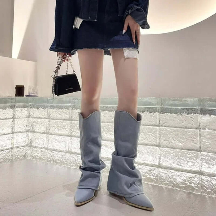 Clyina | Denim Western Cowboy Boots