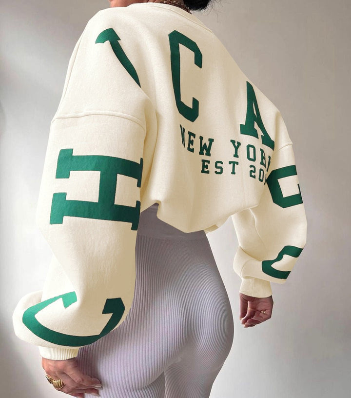 Clyriel | Women's Oversized Fleece Lined Varsity Sleeve Crewneck Jumper