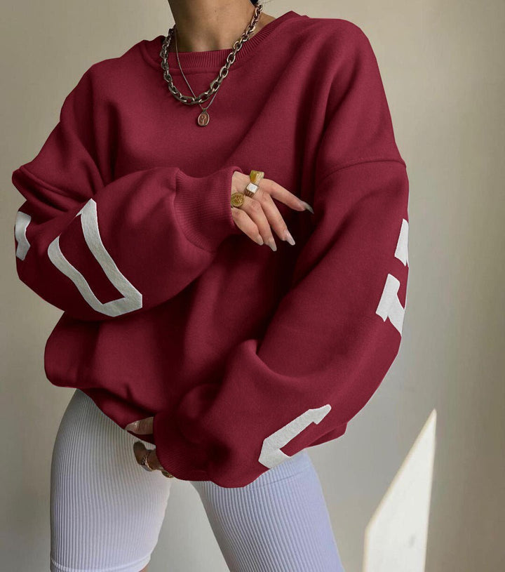 Clyriel | Women's Oversized Fleece Lined Varsity Sleeve Crewneck Jumper