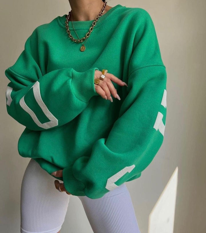 Clyriel | Women's Oversized Fleece Lined Varsity Sleeve Crewneck Jumper
