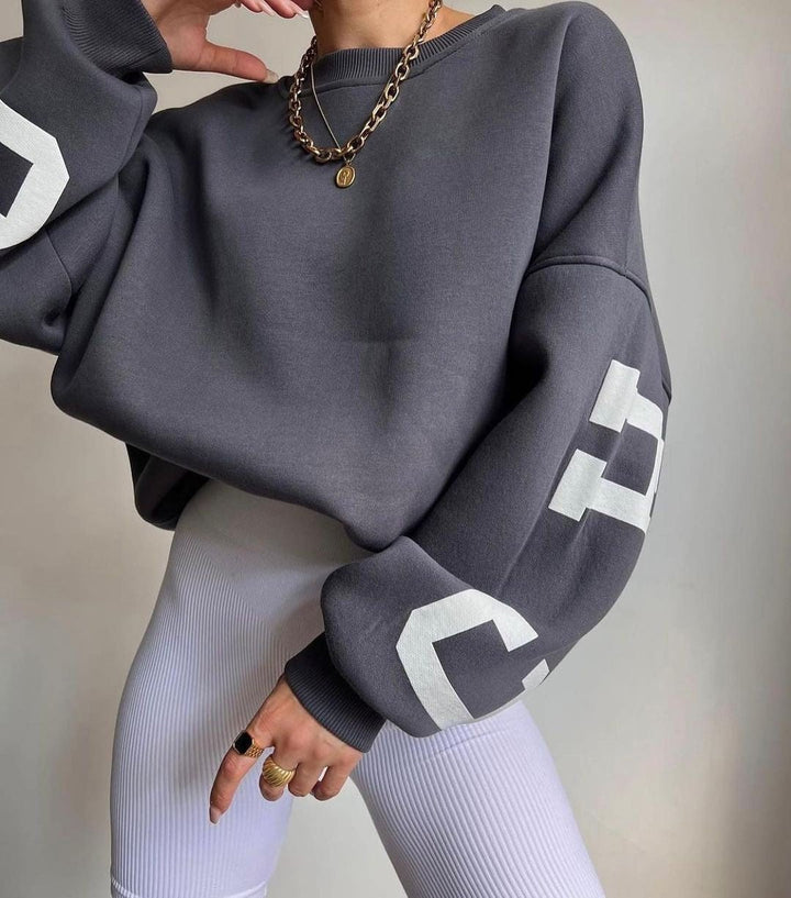 Clyriel | Women's Oversized Fleece Lined Varsity Sleeve Crewneck Jumper