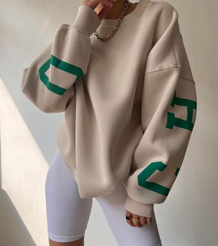 Clyriel | Women's Oversized Fleece Lined Varsity Sleeve Crewneck Jumper