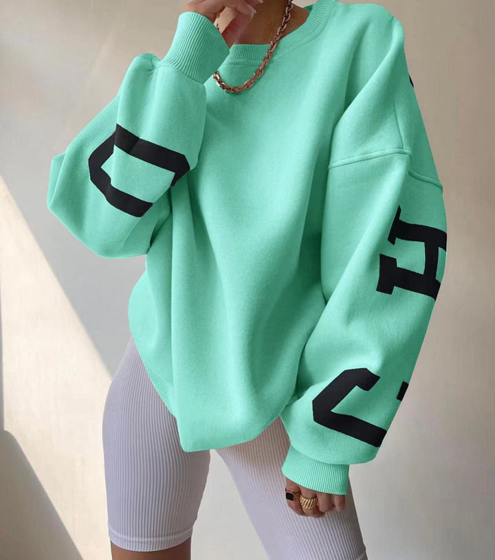 Clyriel | Women's Oversized Fleece Lined Varsity Sleeve Crewneck Jumper
