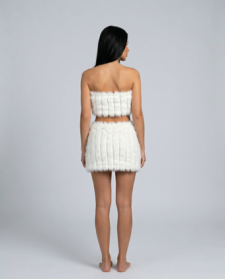 Coraisse | Women's Maxi High-Waist Faux Fur Bandeau Top and Mini Skirt Set — 2