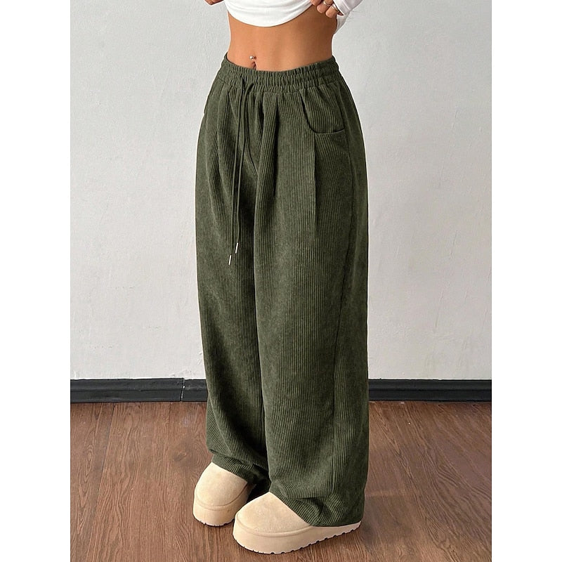 Corinthea | Women's Corduroy Wide-Leg Pants with Drawstring Waist — 1
