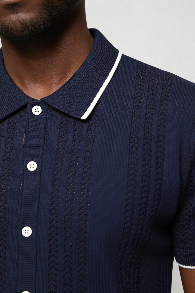 Cornelius | Men's Cozy Marquez Knit Button Shirt - Navy Sweaters — 2