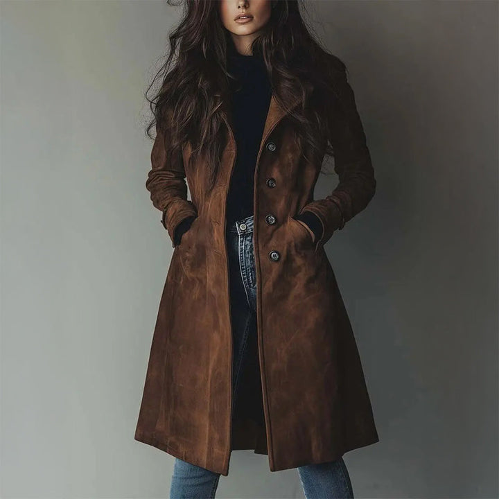 Dahletta | Women's Casual Stretch LONGLINE ELEGANT COAT Tops — Brown