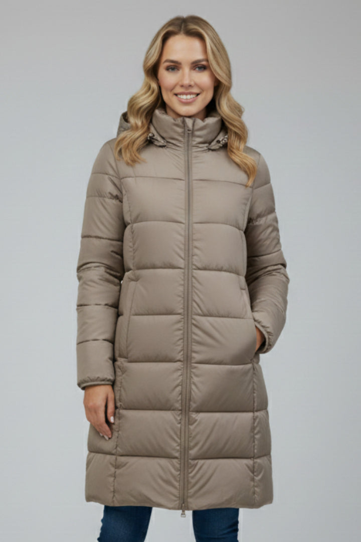 Dahlina | Women's Longline Puffer Jacket — Khaki