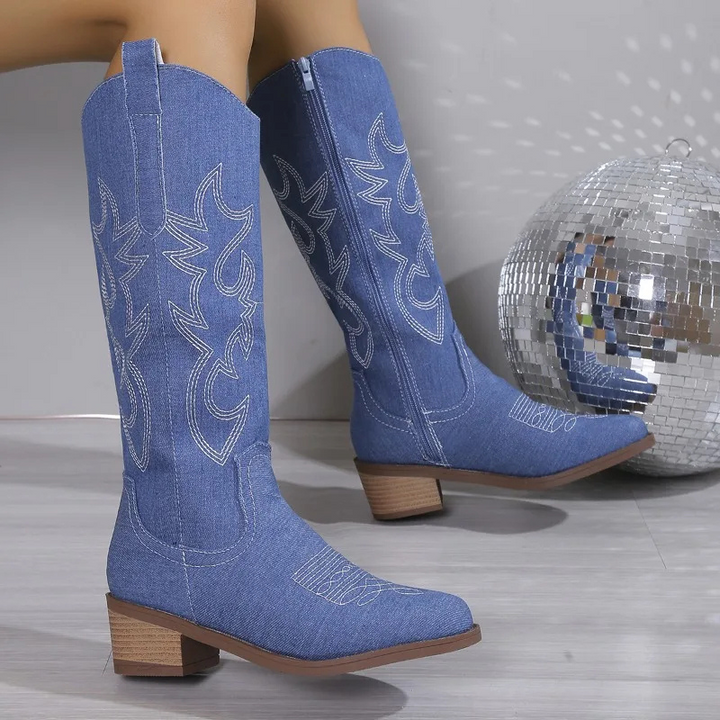 Delthcine | Women's Orthopedic Cowgirl Knee-High Boots — Blue