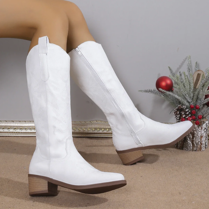 Delthcine | Women's Orthopedic Cowgirl Knee-High Boots — White