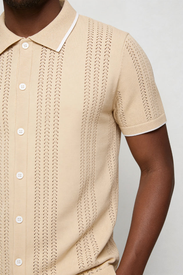 Demetrius | Men's Cozy Marquez Knit Button Shirt - Beige Sweaters — 2